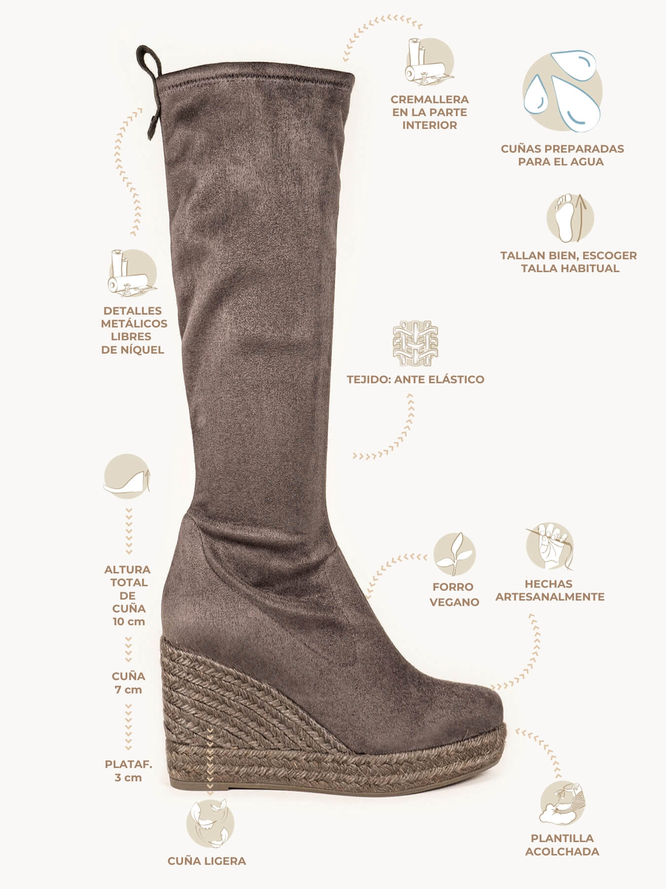 Abeto Cuña Alta Ante Elástico Gris Oscuro