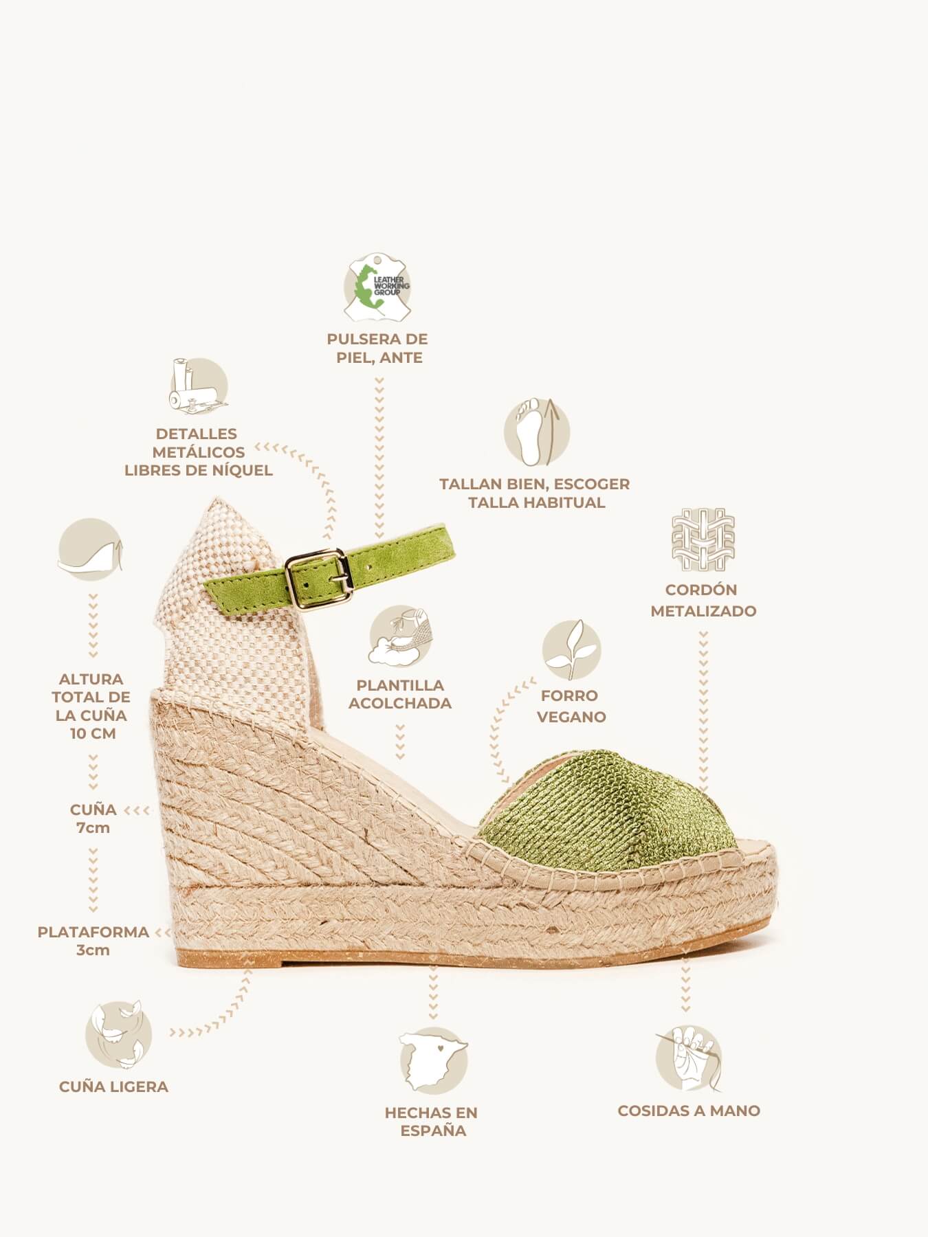 Alelí Compensée Haute Cordelette Vert