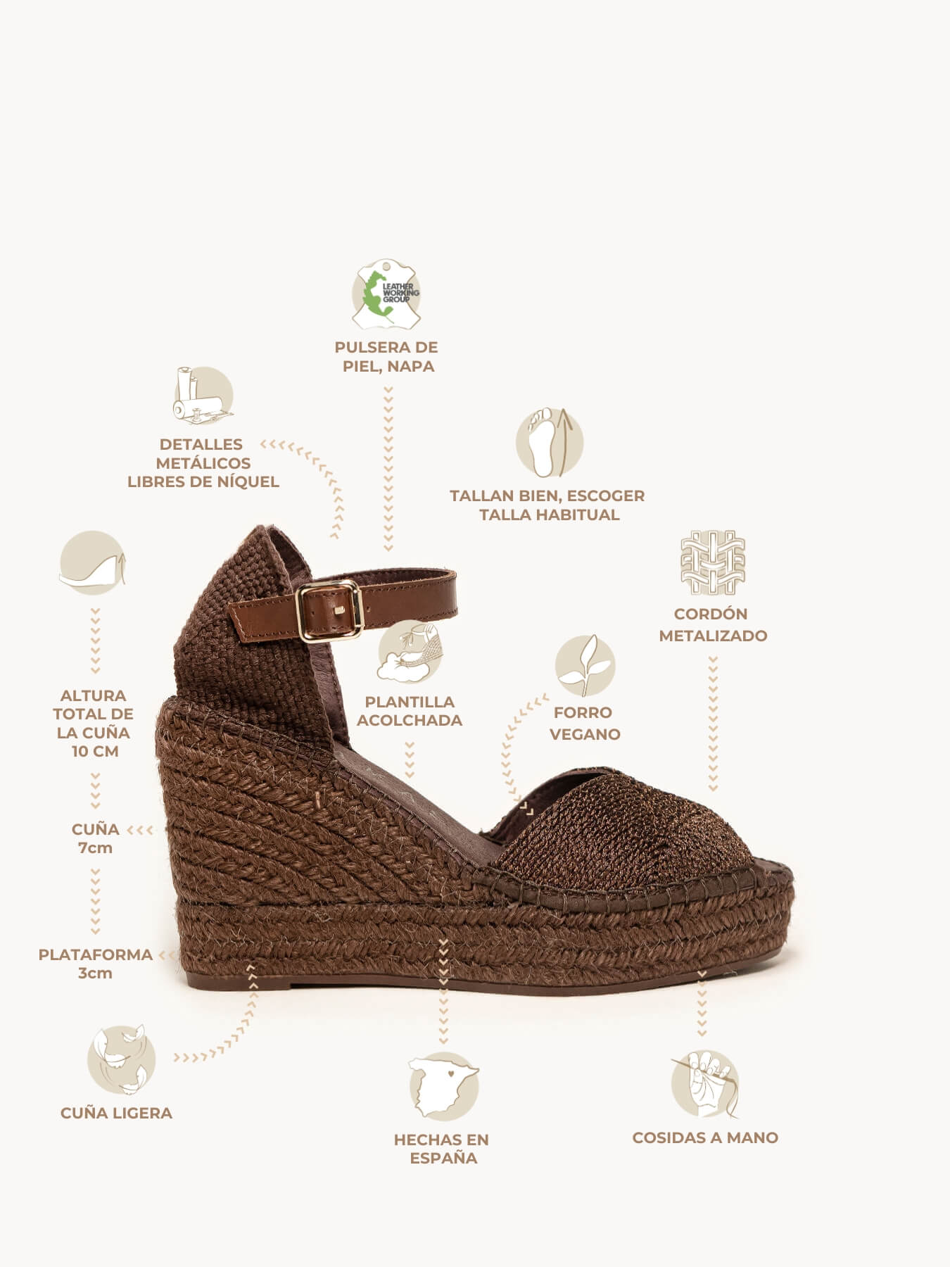 Alelí Cuña Alta Cordela Marrón Oscuro