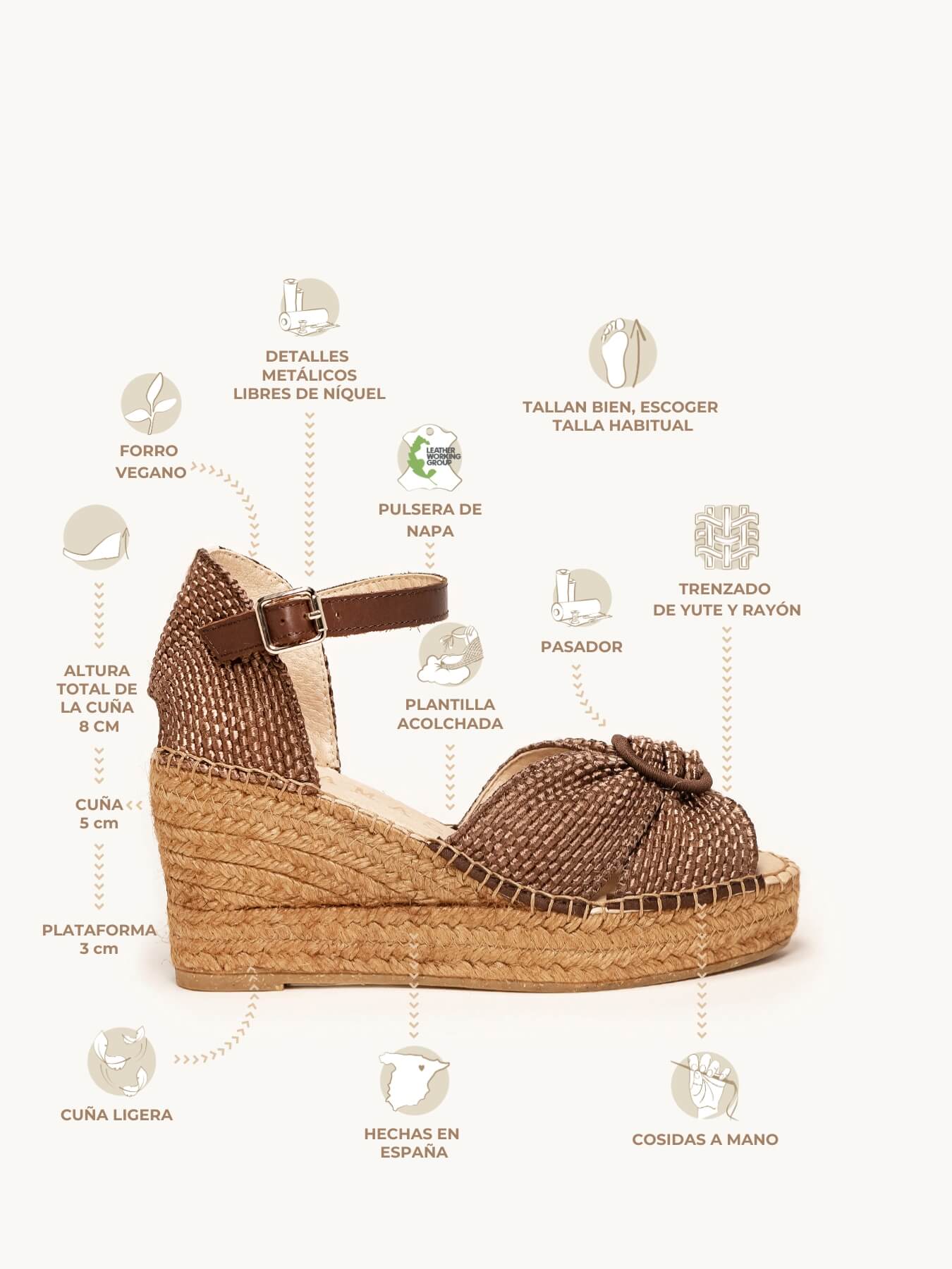 Amapola Cuña Media Plataforma Rayon Marron Oscuro