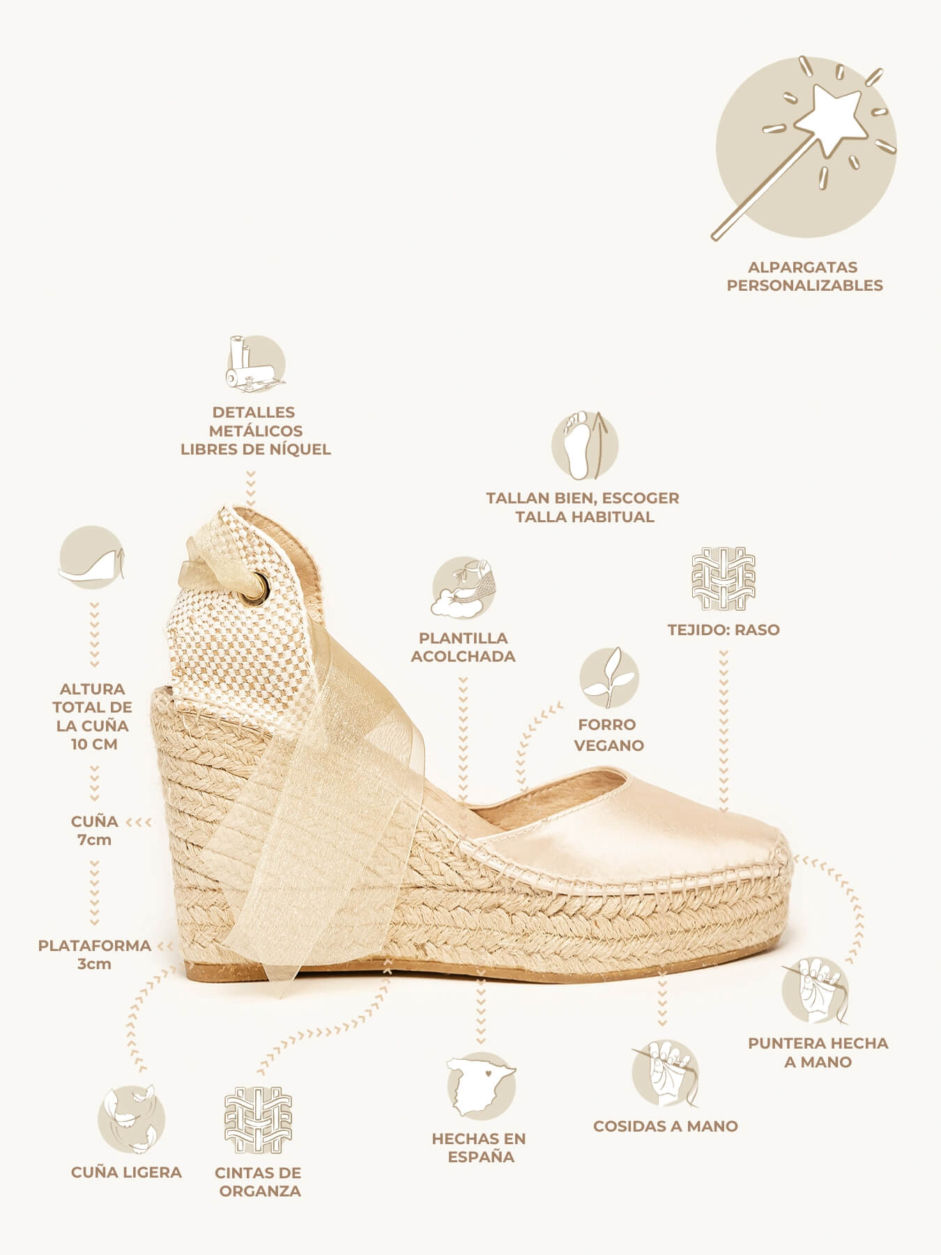 Cala Compensée Haute Satin Ecru