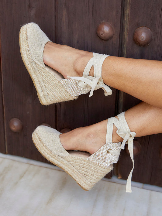 Cala High Wedge Linen Metal Gold