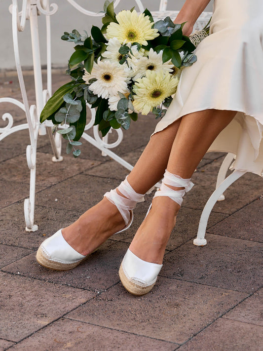 Cala Wedge High White Satin