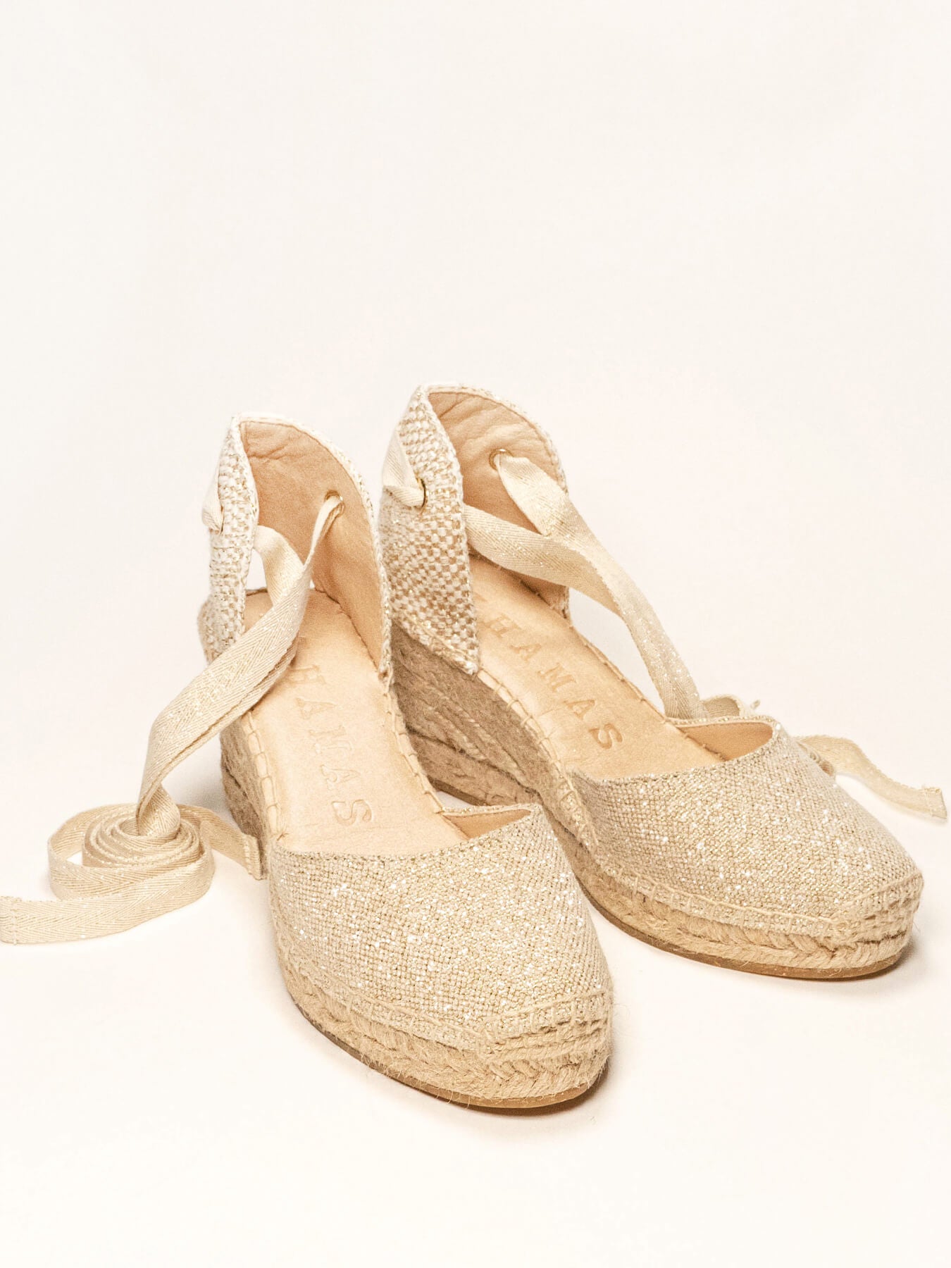 Mid Wedge  Linen Metal Gold Cleat