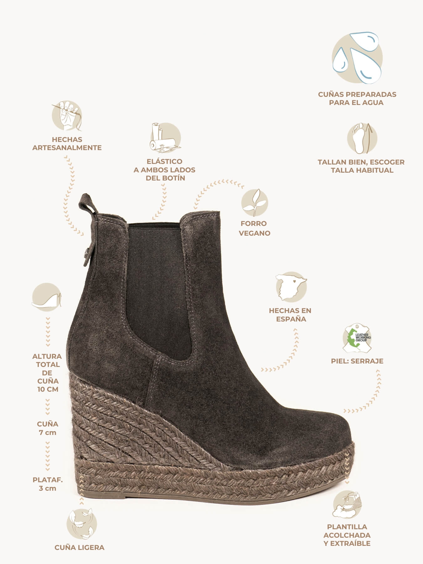 Ciprés Cuña Alta Serraje Gris Oscuro