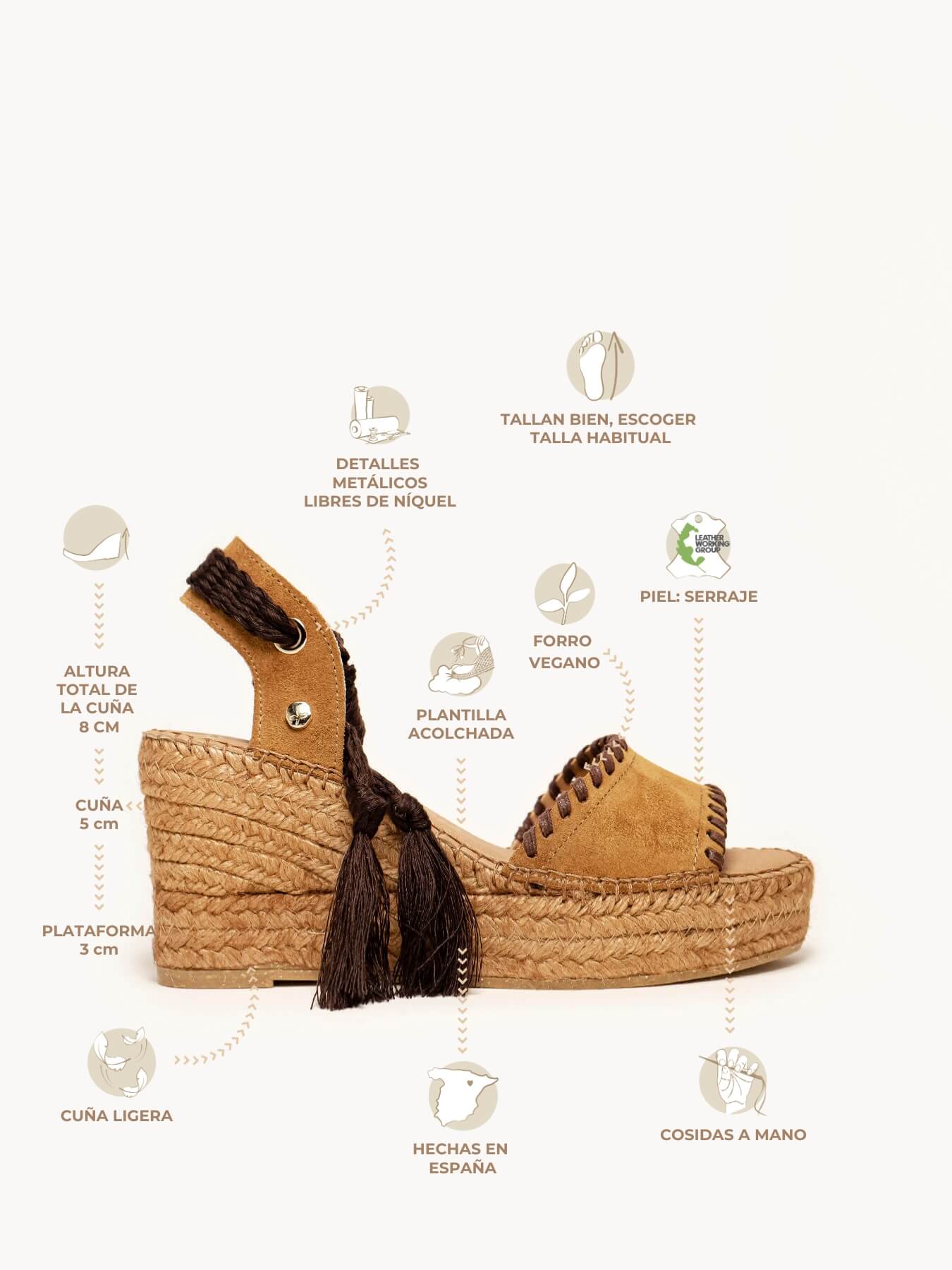Aulaga 8 cm Wedge Suede Light Brown