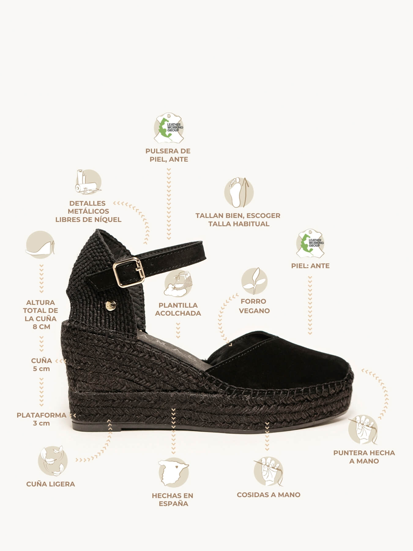 Jara 8 cm Wedge Suede Black