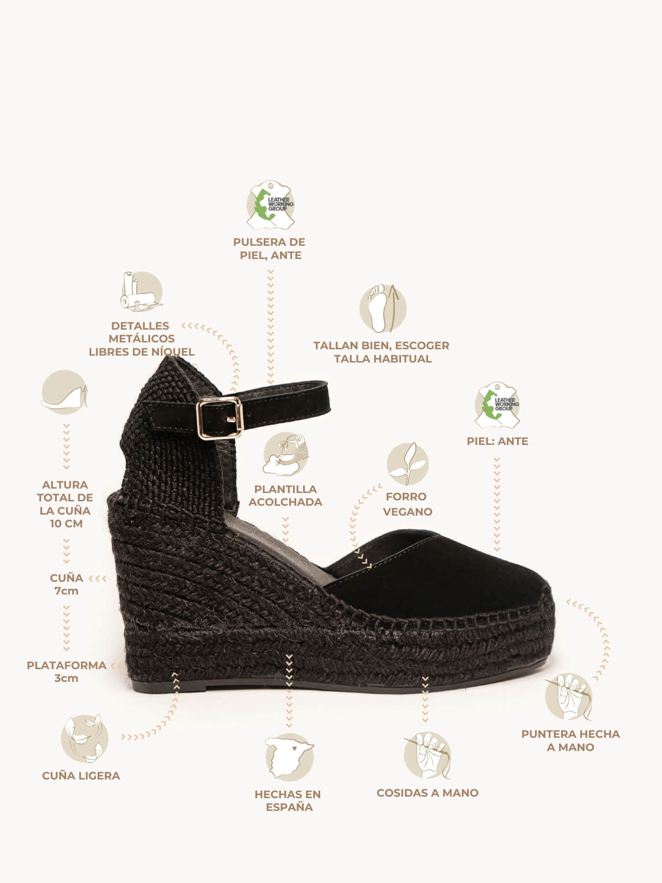 Jara Cuña 10 cm Ante Negro