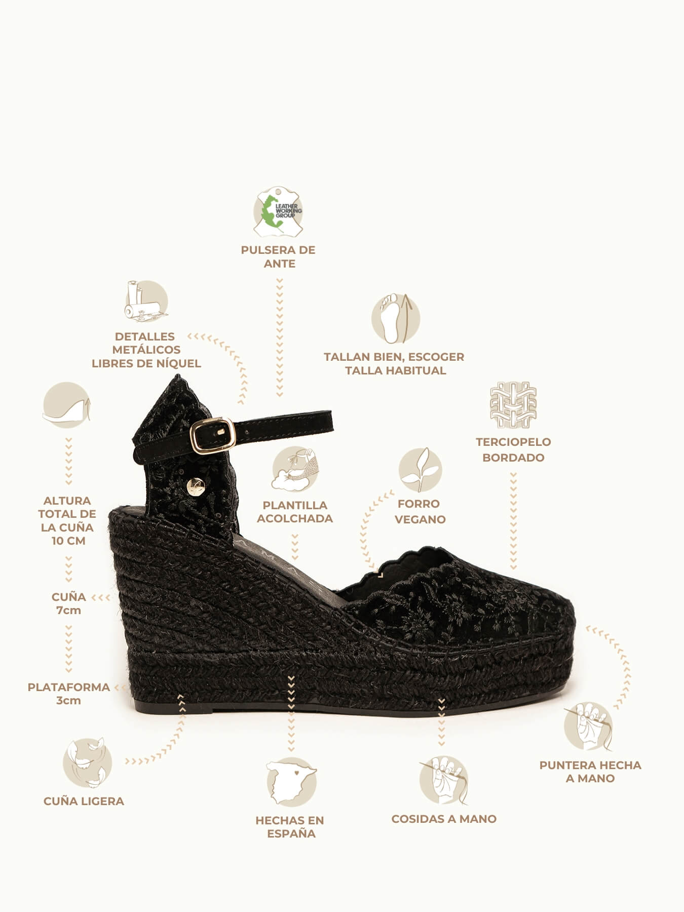 Jara 10 cm Wedge Velvet Black
