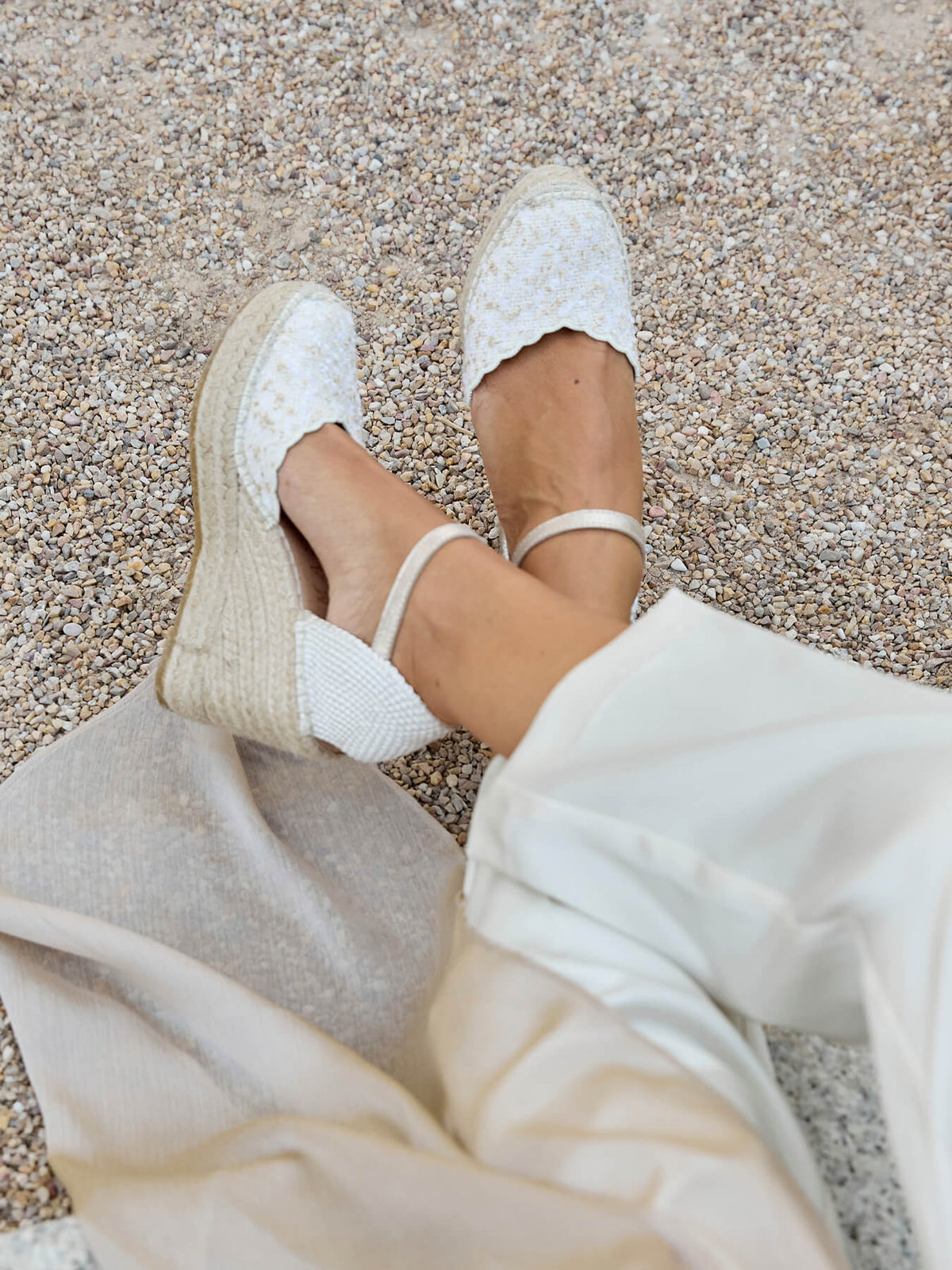 Jara Compensées 10 cm Tweed Blanc