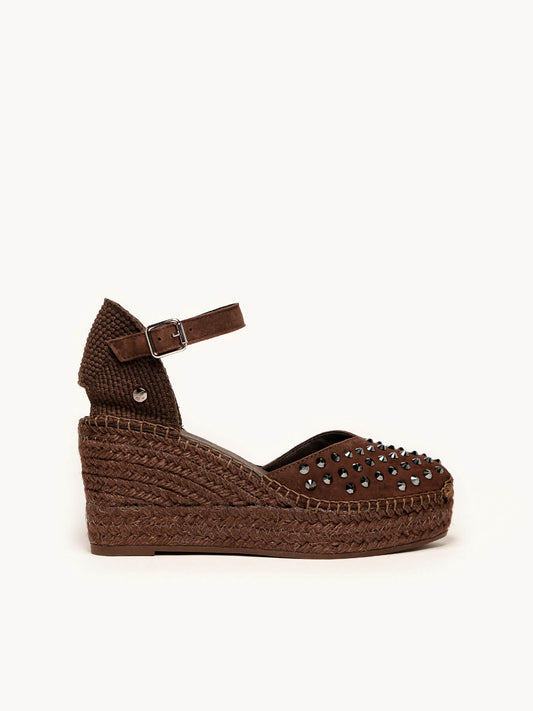 Jara Cuña 8 cm Ante Marrón Oscuro