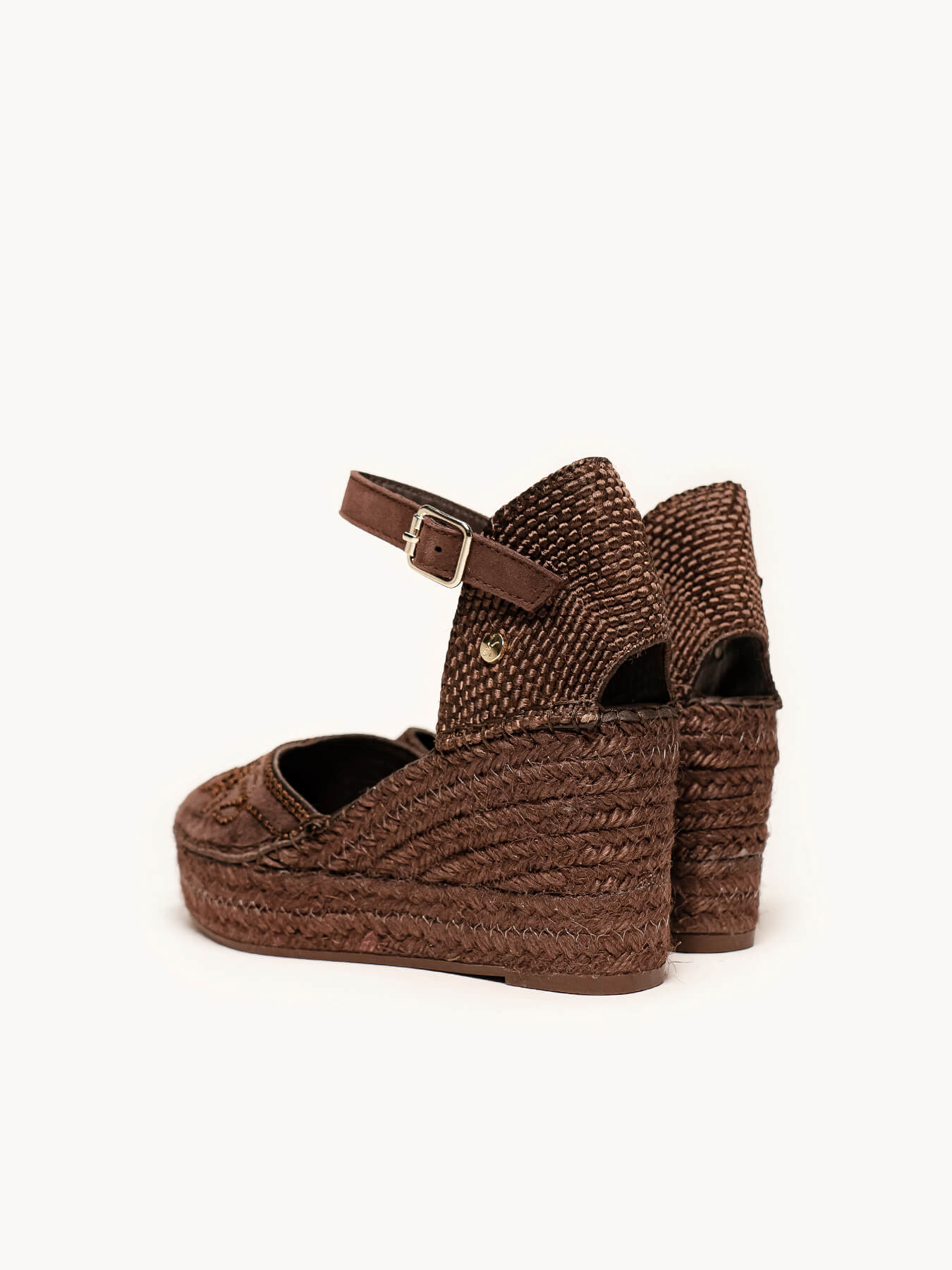 Jara Cuña 8 cm Bordado Marrón Oscuro