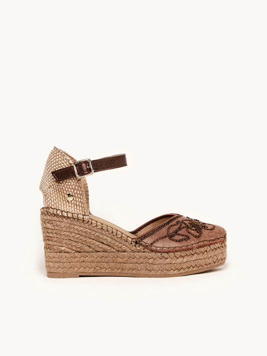 Jara Cuña 8 cm Bordado Taupe