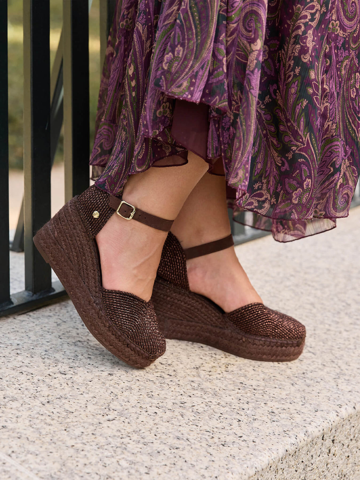 Jara Cuña 8 cm Trenzado Marrón Oscuro