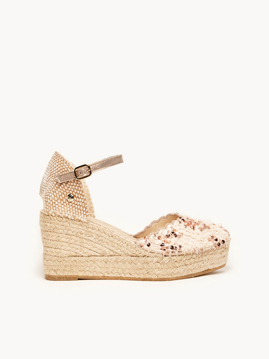 Jara Cuña 8 cm Tweed Rosa Claro