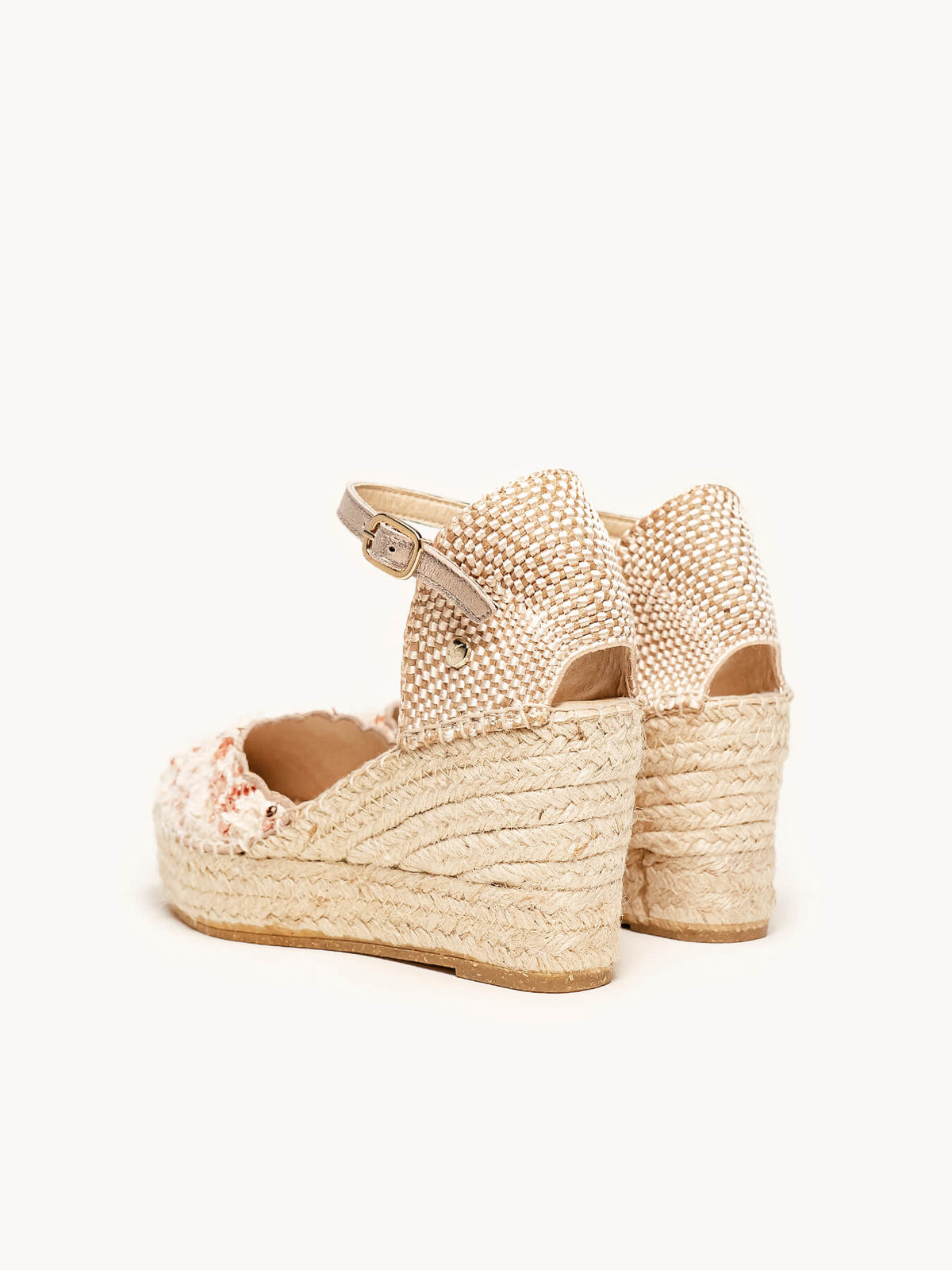 Jara Cuña 8 cm Tweed Rosa Claro
