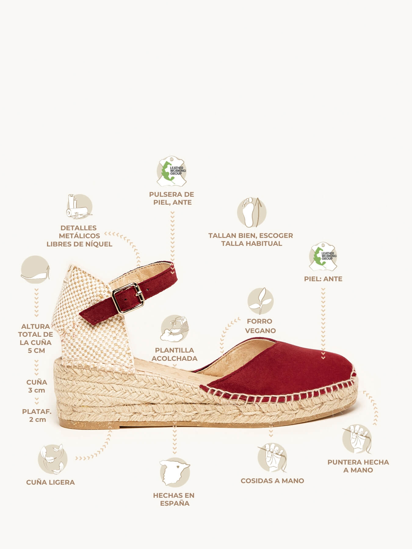 Jara Cuña Baja Ante Granate Claro