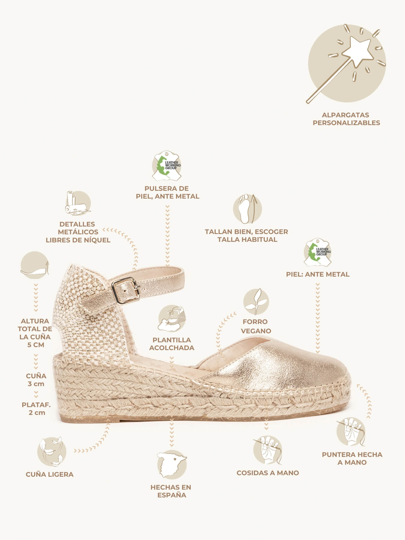 Jara Cuña Baja Ante Metal Oro