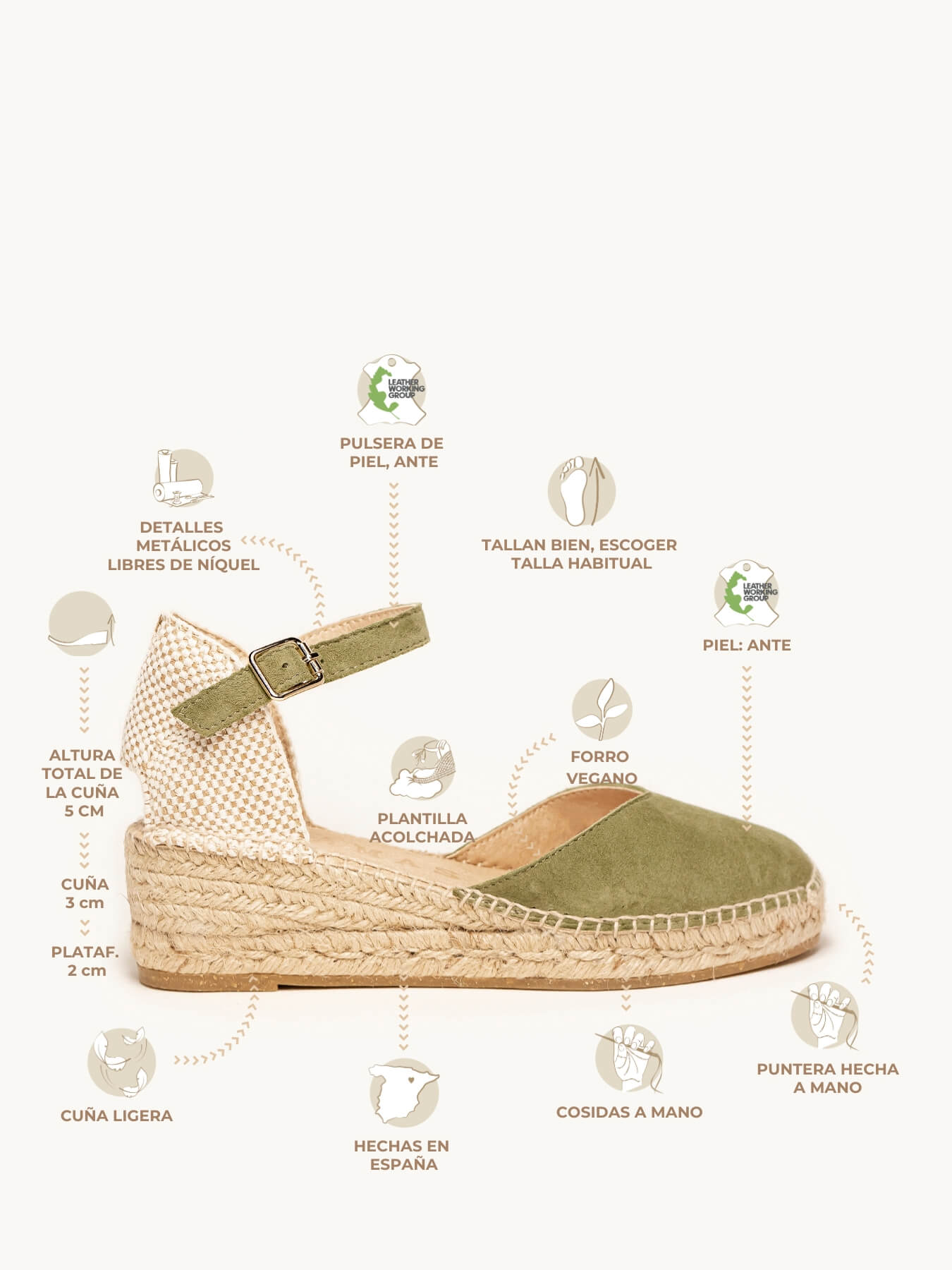 Jara Cuña Baja Ante Verde Kaki