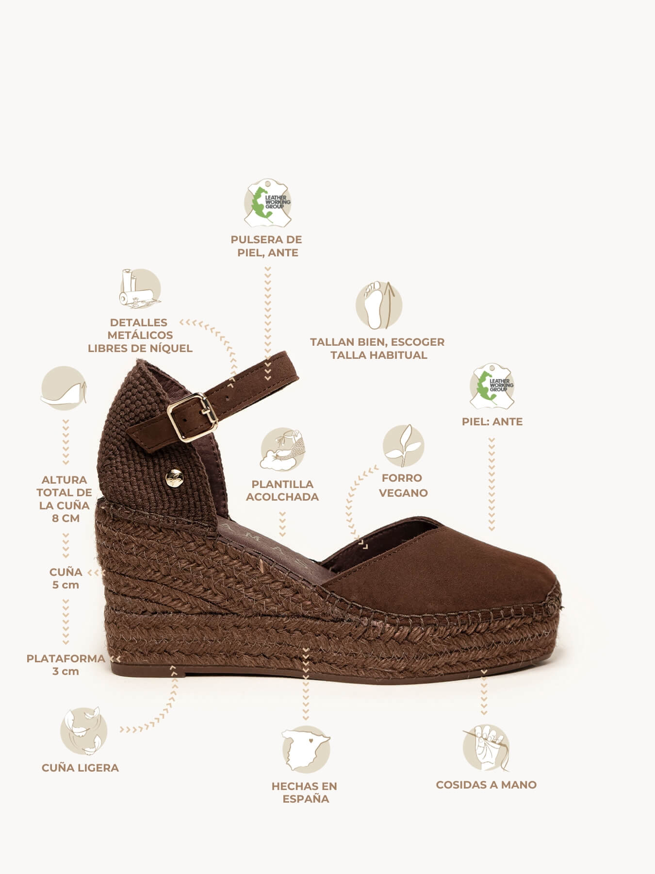 Jara Cuña Media Plataforma Ante Marrón Oscuro