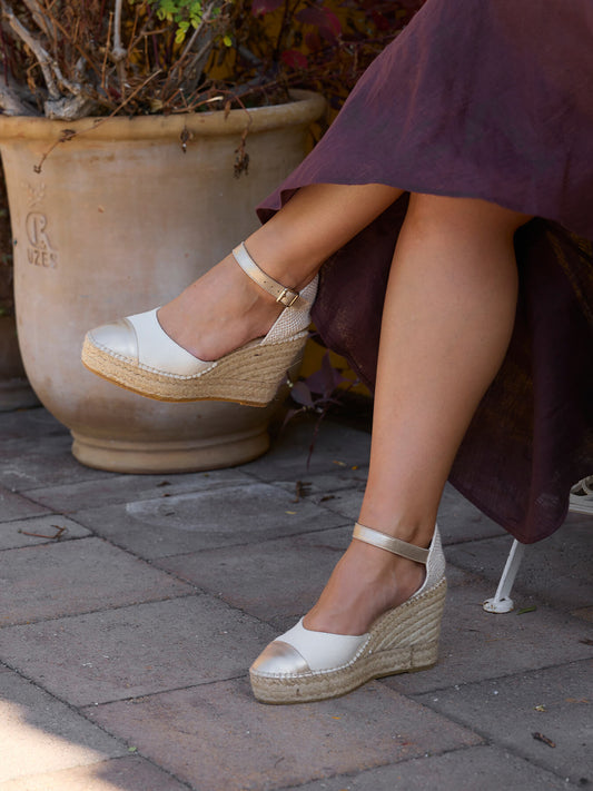 Marga High Wedge Napa Linen Gold