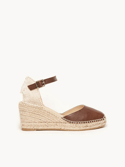 Marga Mid Wedge Couro Nappa Castanho Escuro