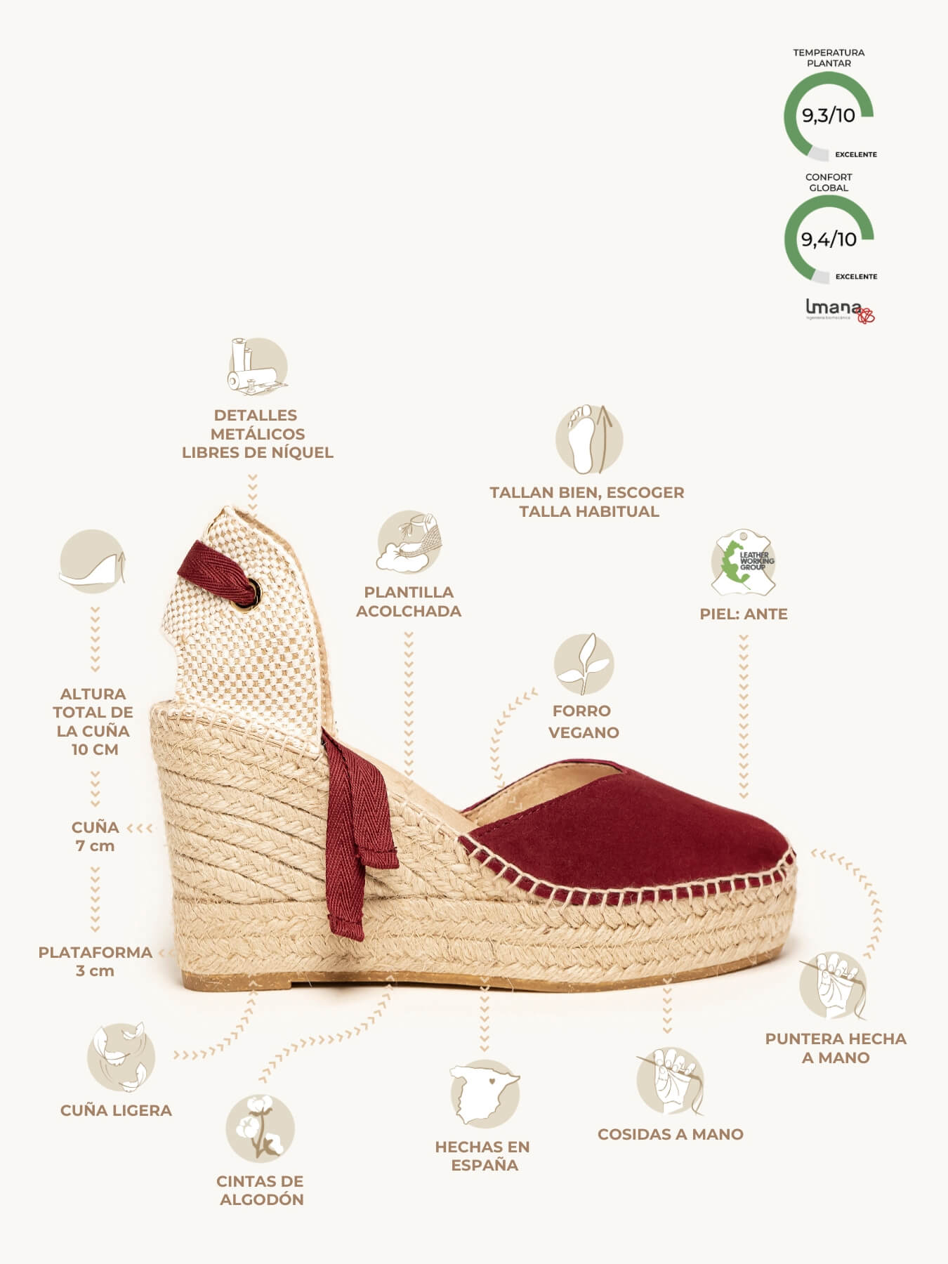 Romero Cuña Alta Ante Granate Claro