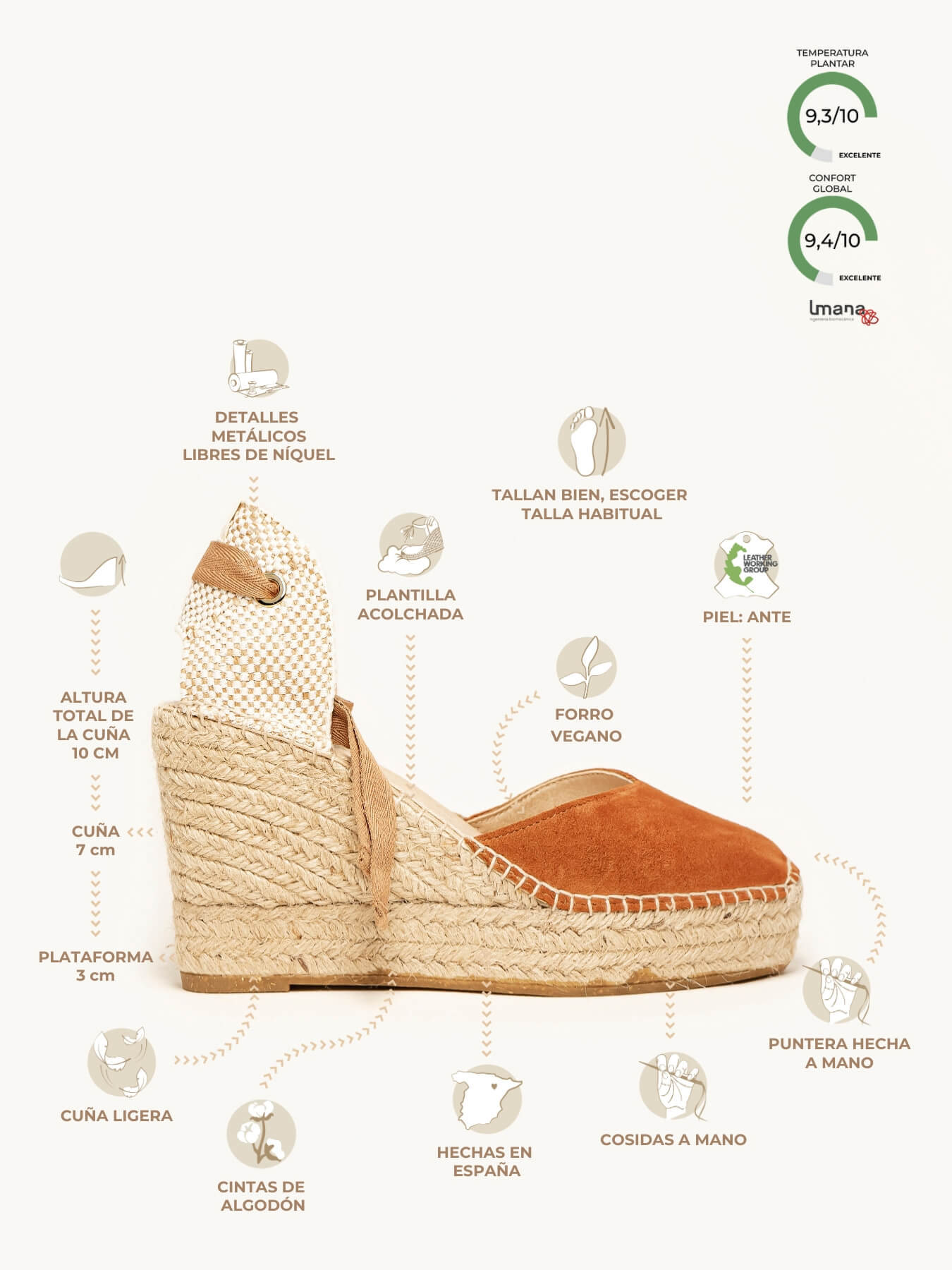 Romero 10 cm Wedge Suede Brown