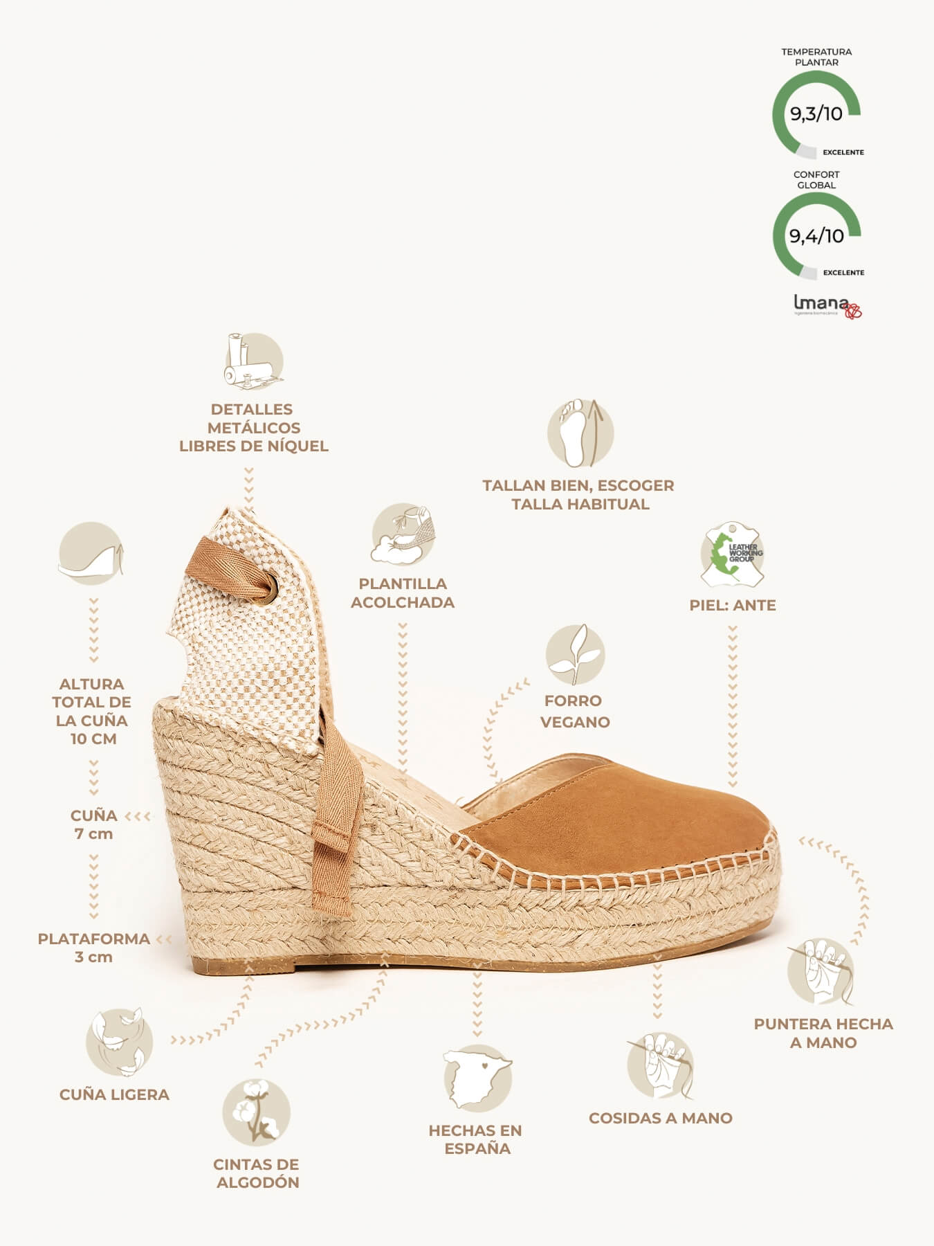 Romero Cuña Alta Ante Marron Claro