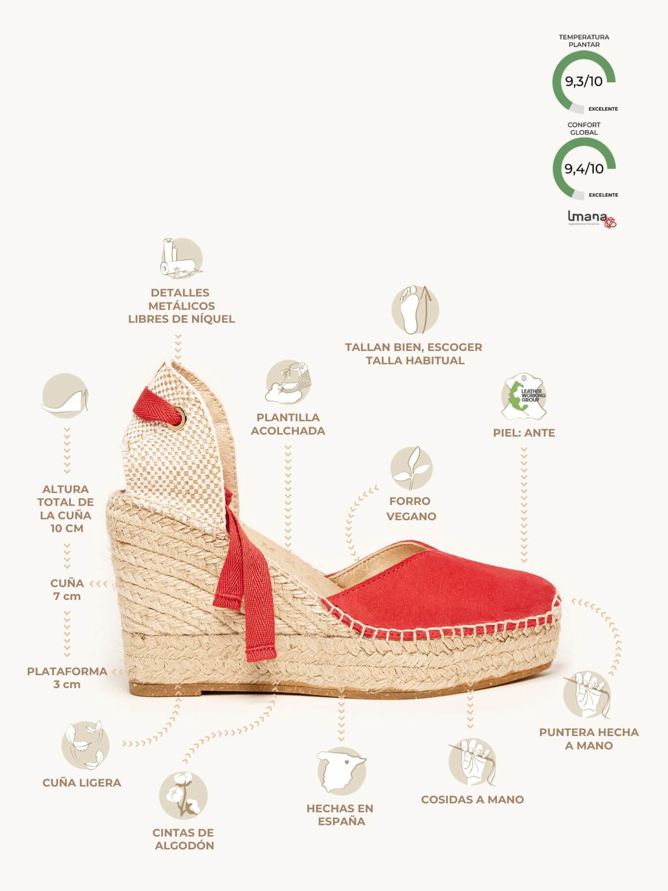 Romero 10 cm Wedge Suede Red