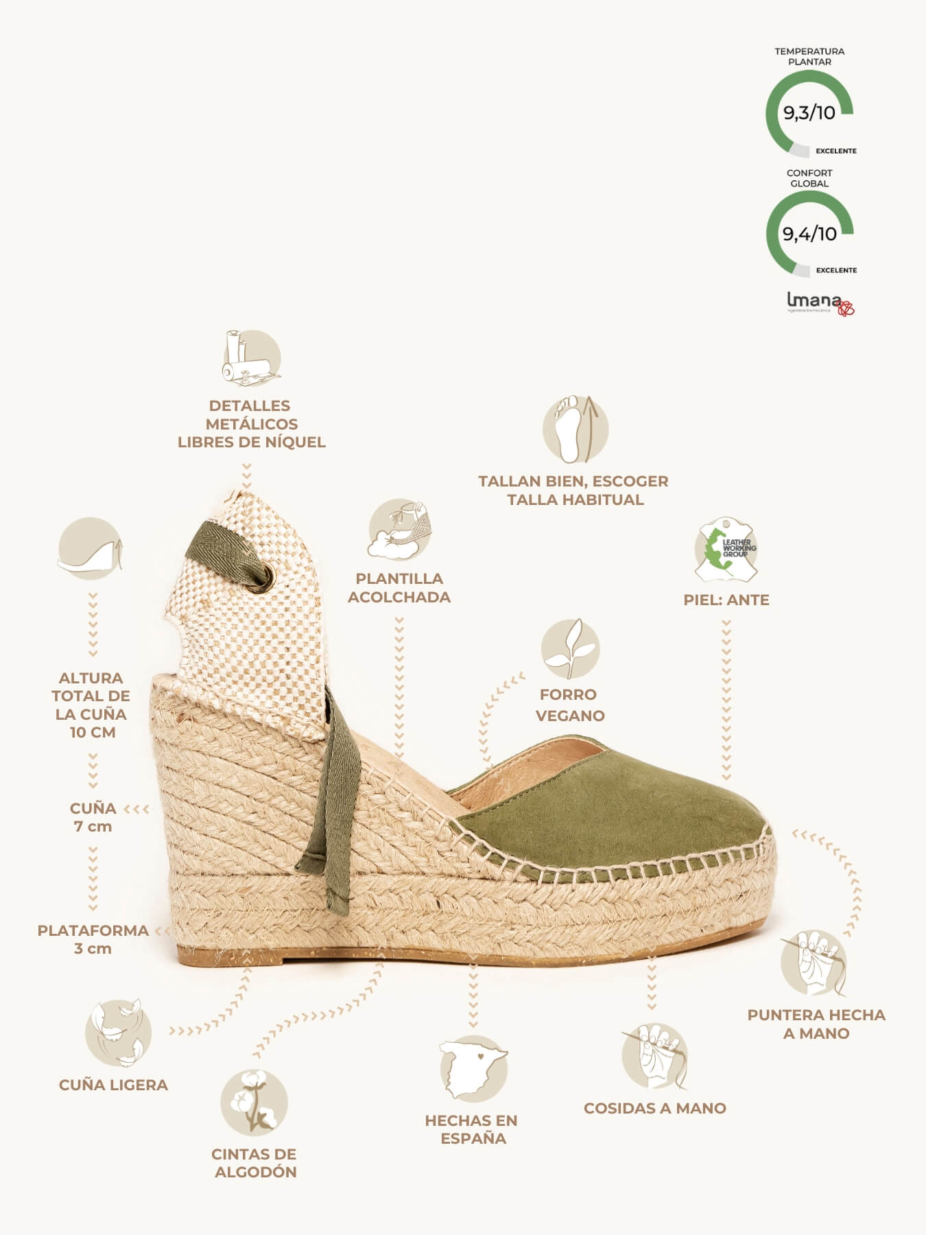 Romero Cuña Alta Ante Verde Kaki