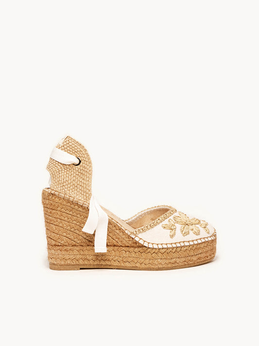 Romero Cuña Alta Rafia Petalos Blanco