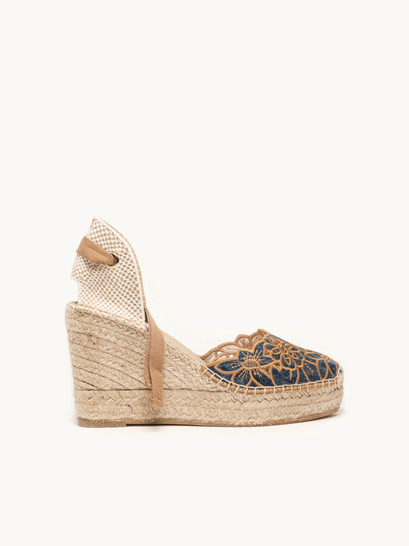 Romero High Wedge Wild Embroidery Blue Jeans