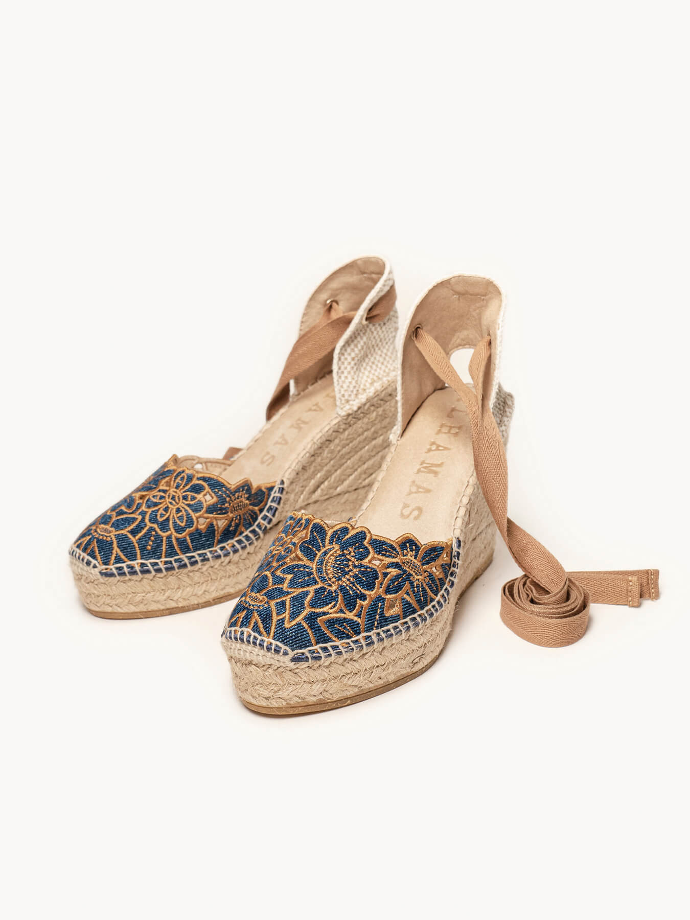 Romero High Wedge Wild Embroidery Blue Jeans