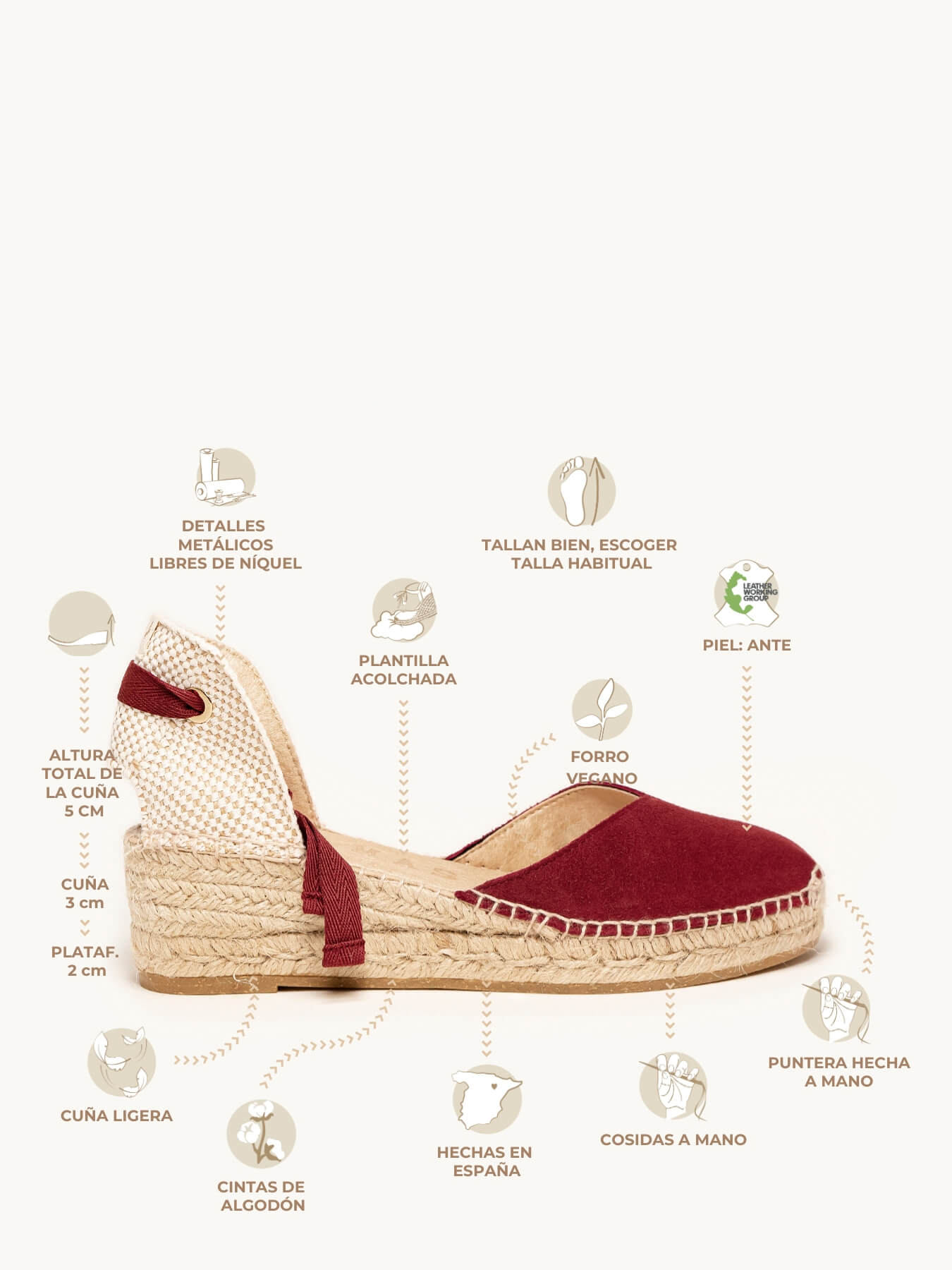 Romero Cuña Baja Ante Granate Claro