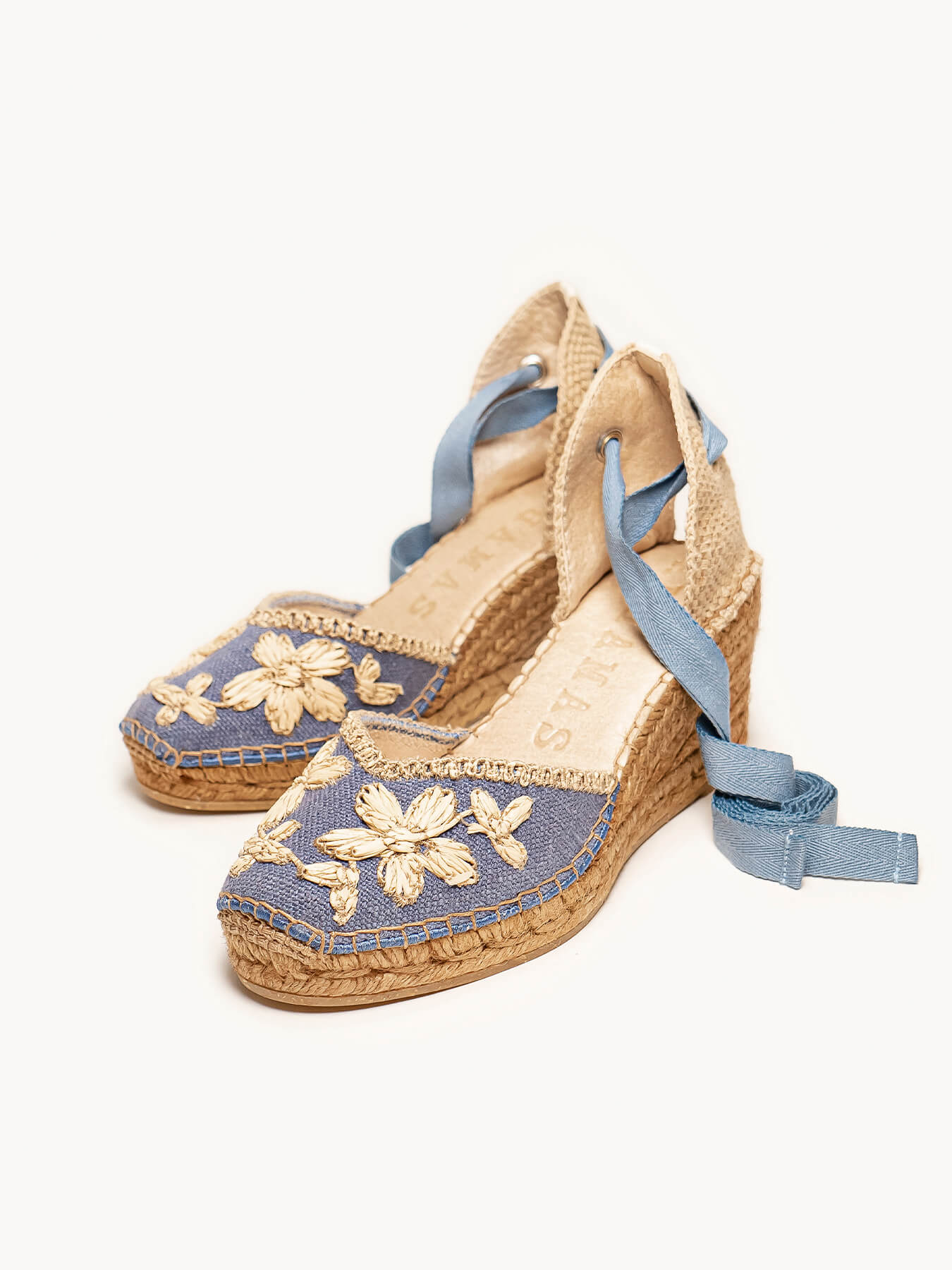 Romero Cuña Media Rafia Petalos Azul Jeans