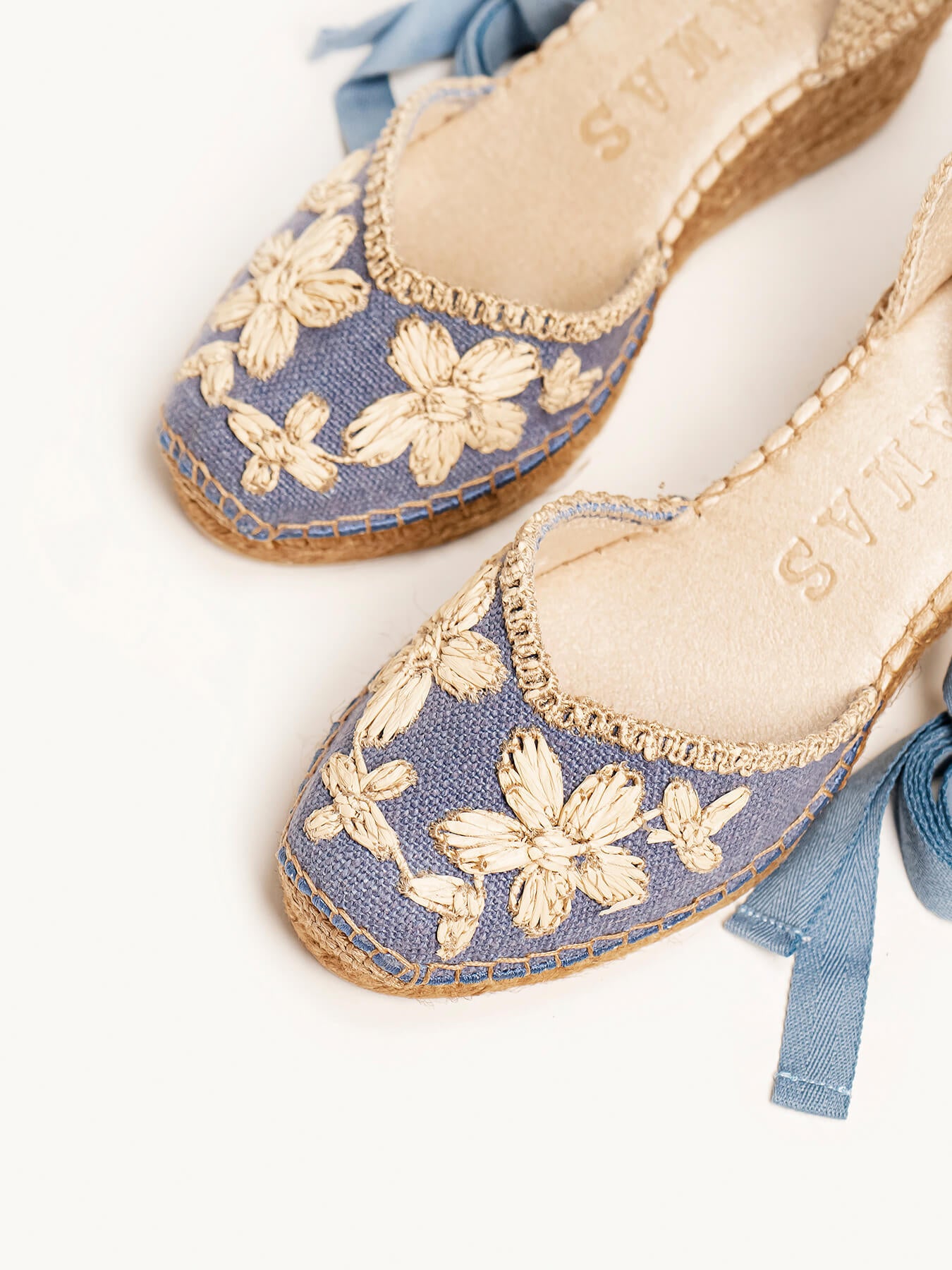Romero Cuña Media Rafia Petalos Azul Jeans