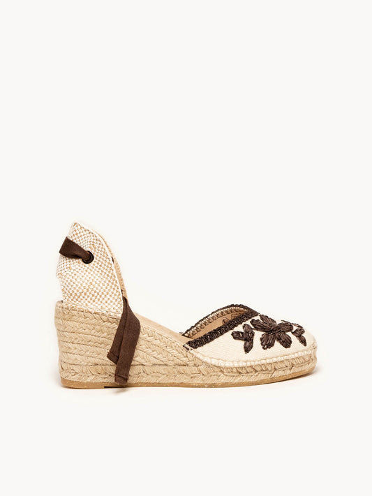 Romero 7 cm Wedge Embroidered Ecru