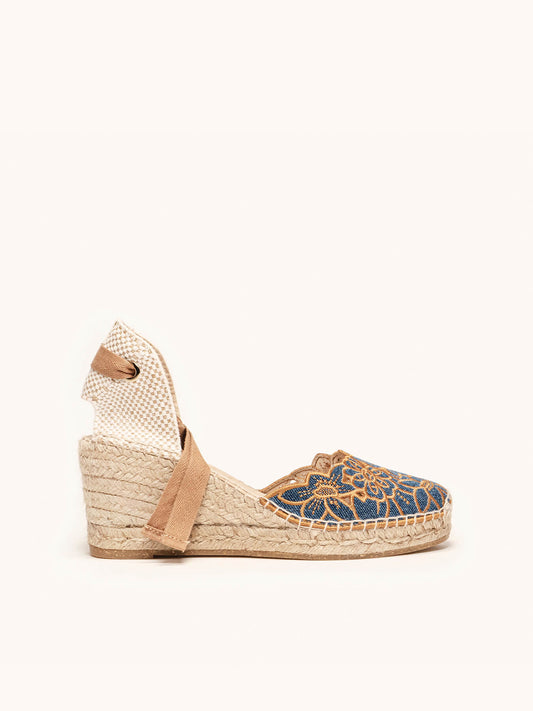 Romero Mid Wedge Embroidered Wild Blue Jeans