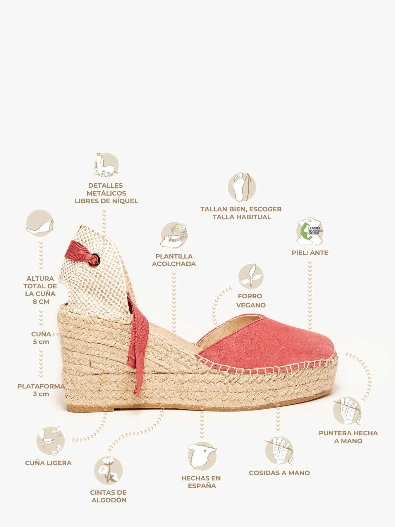 Romero Cuña Media Pataforma Ante Rosa Oscuro