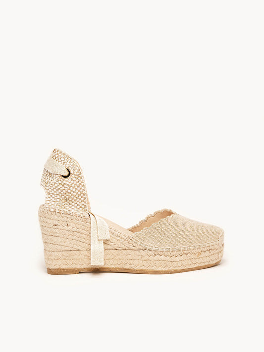 Romero Cuña Media Plataforma Lino Metal Oro