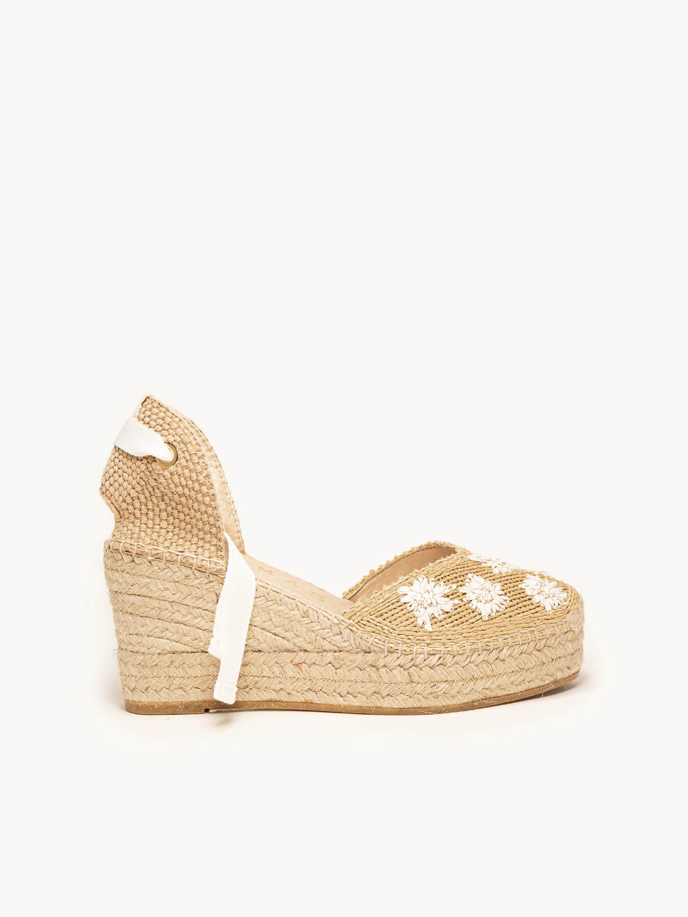 Romero Cuña Media Plataforma Rafia Flores Blanco