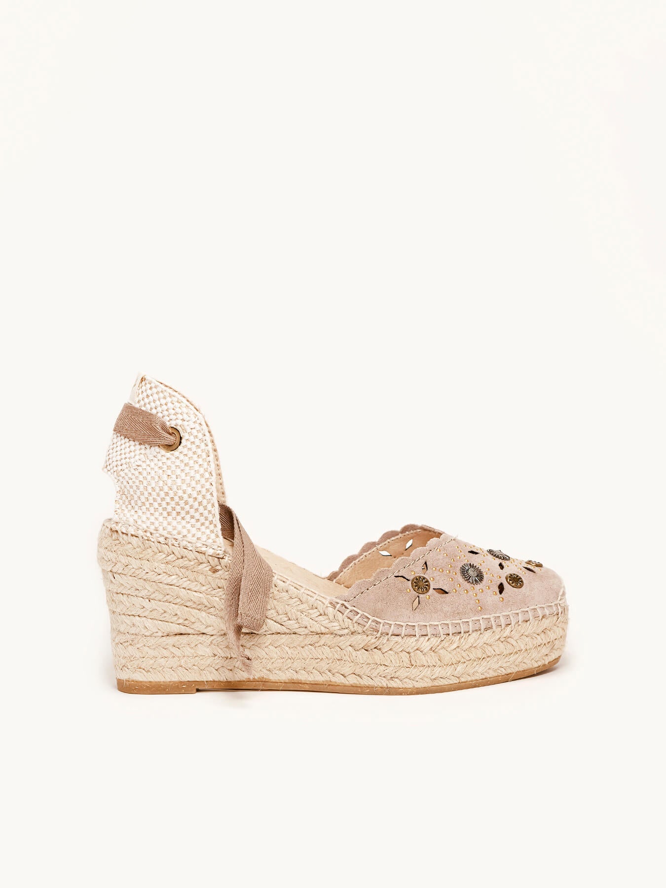 Romero Cuña Media Plataforma Serraje Tachas Taupe