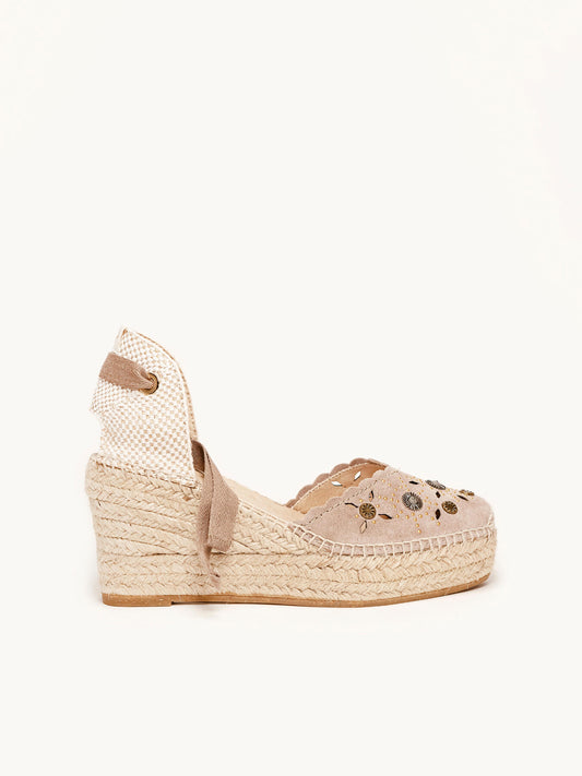 Romero Cuña Media Plataforma Serraje Tachas Taupe