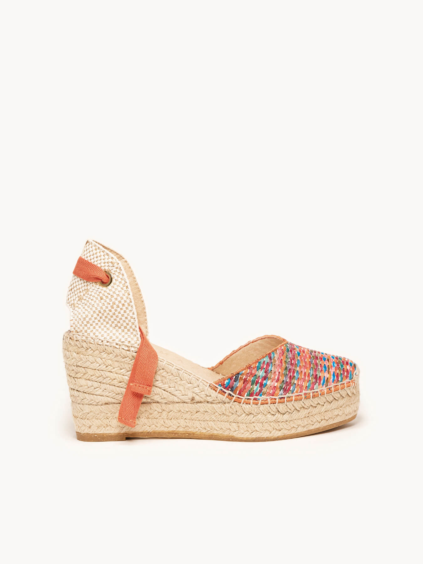 Romero Cuña Media Plataforma Rafia Multi Naranja