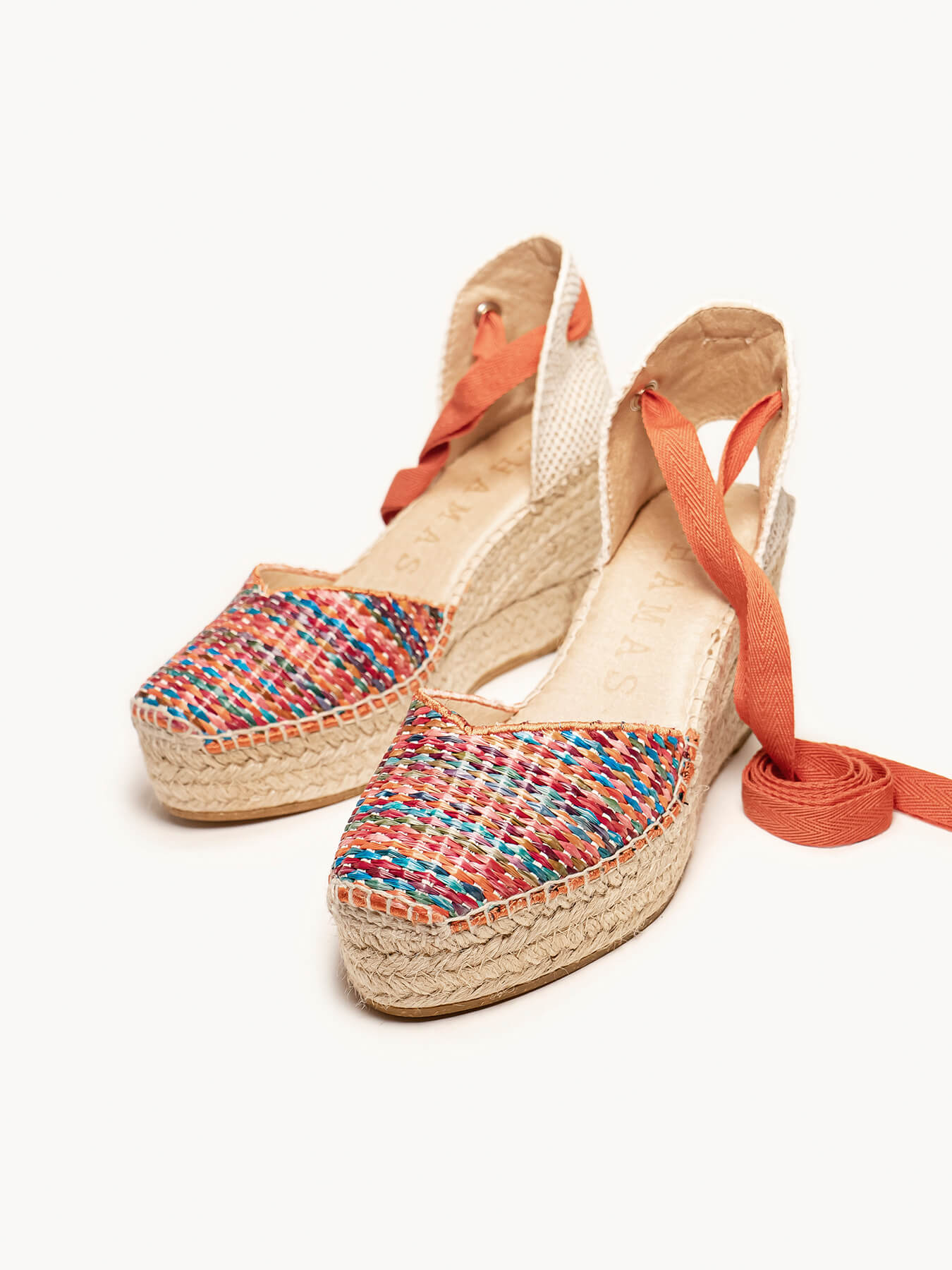 Romero Cuña Media Plataforma Rafia Multi Naranja