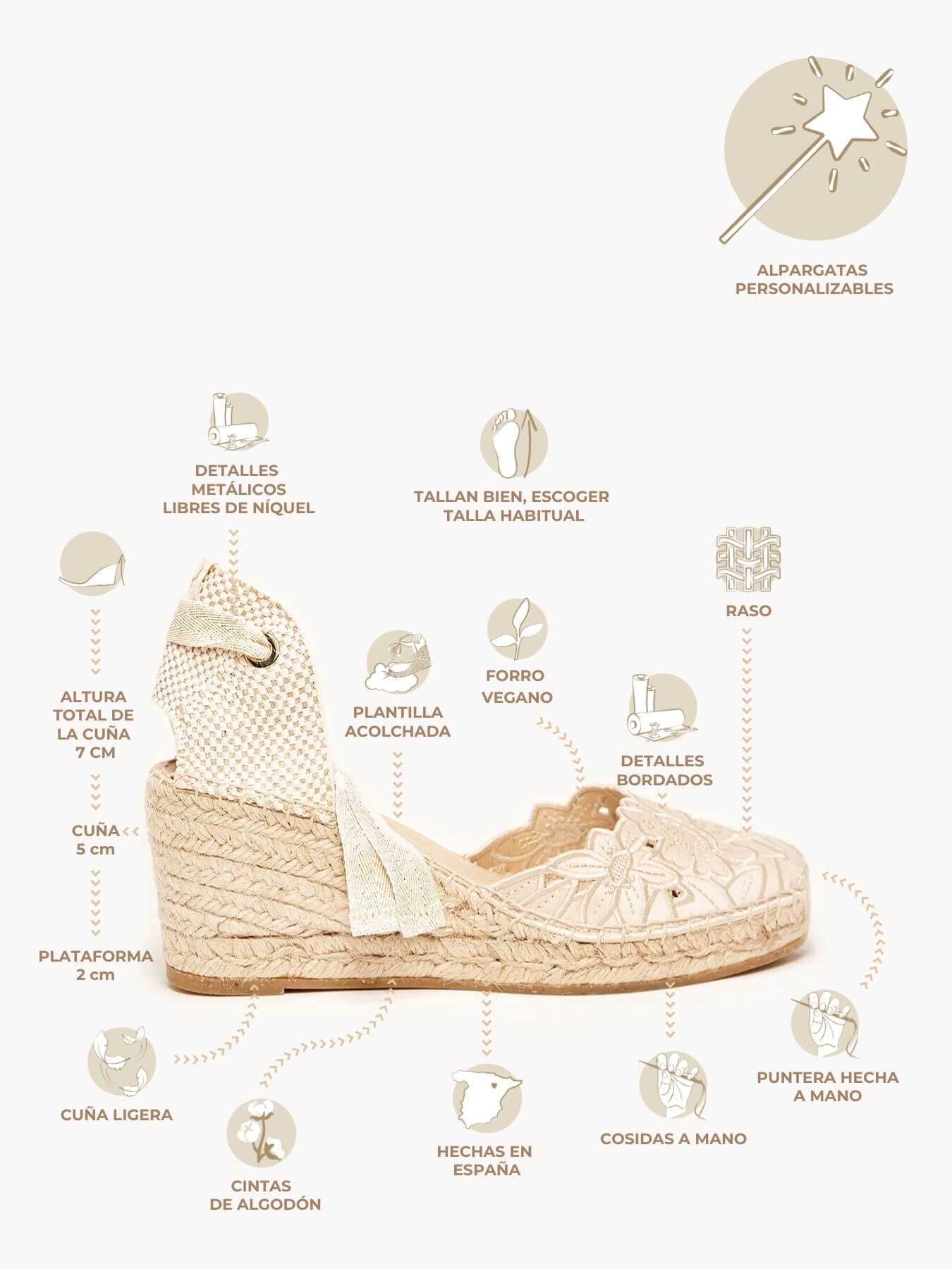 Romero Cuña Media Bordado Silvestre Crudo