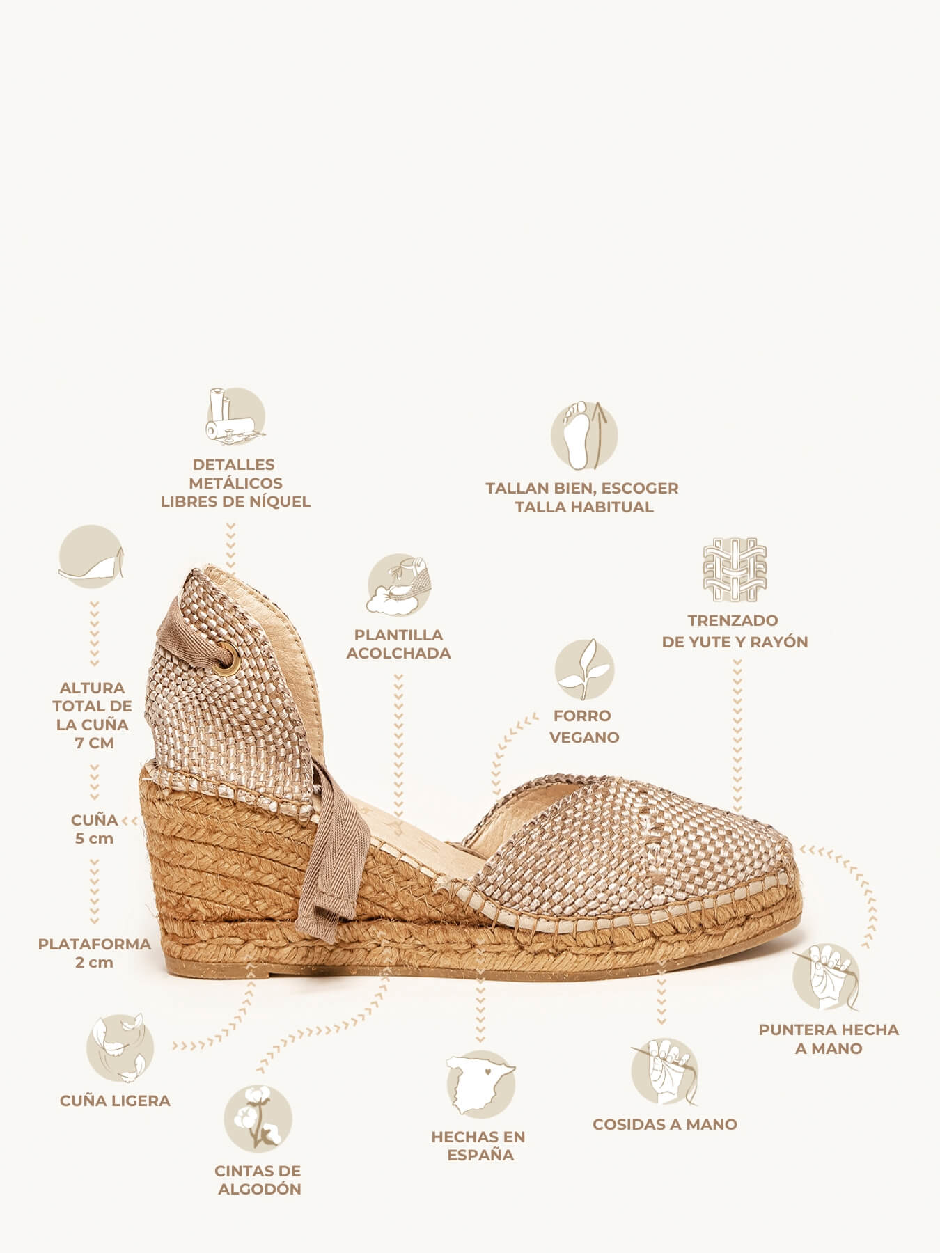 Romero 7 cm Wedge Braided Taupe