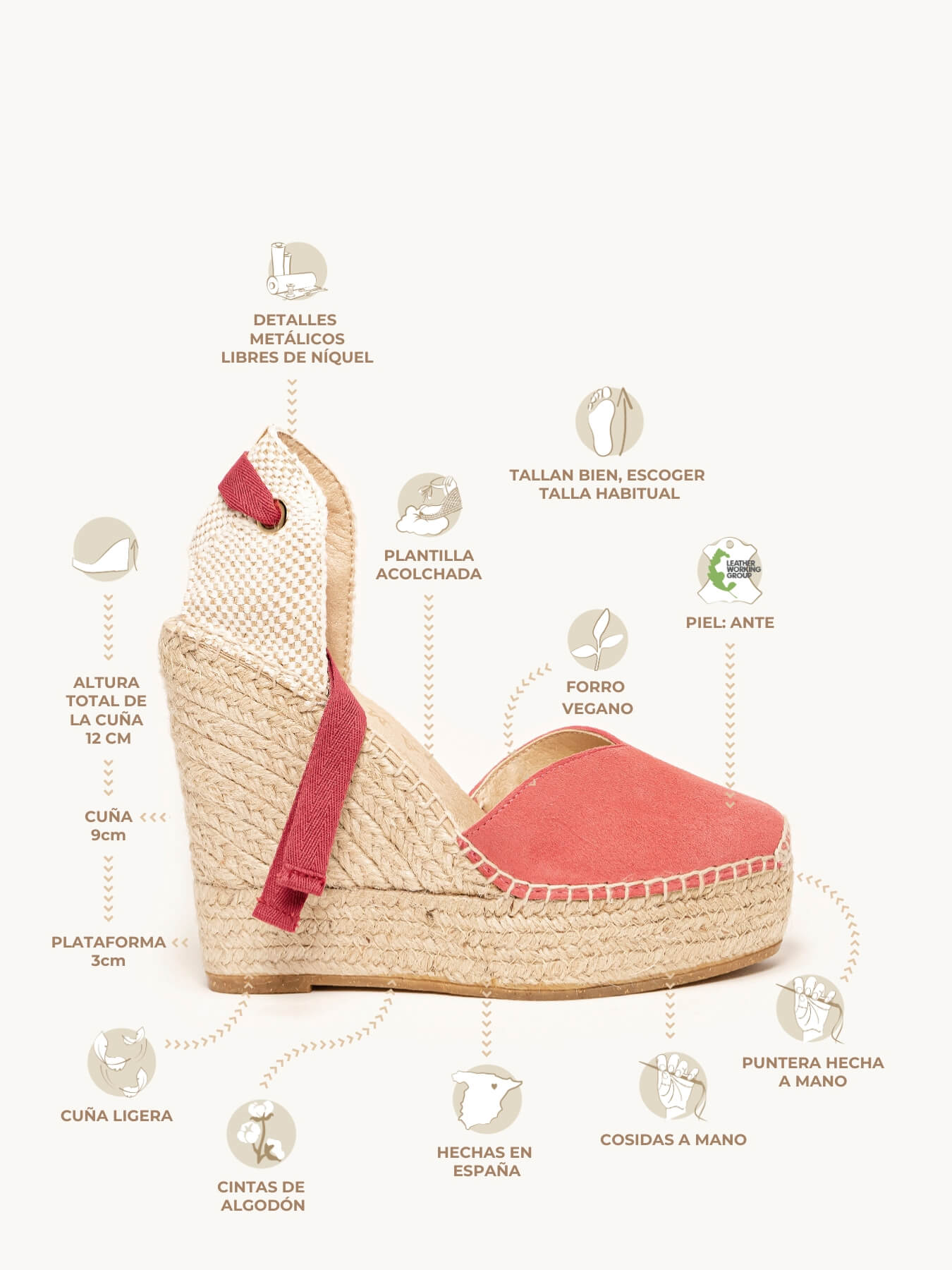 Romero Cuña Alta 12cm Ante Rosa Oscuro